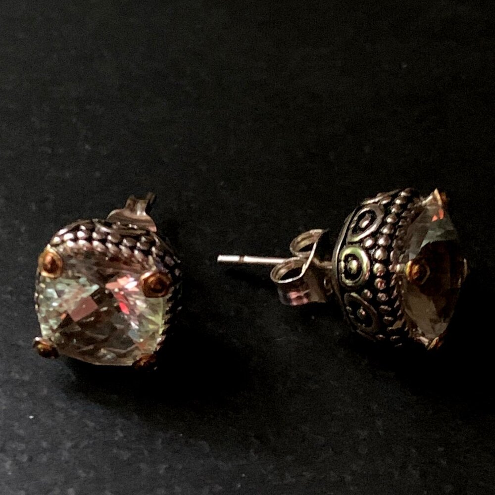 925 Sterling Silver 14K gold Pierced Stud Gemstone Earrings